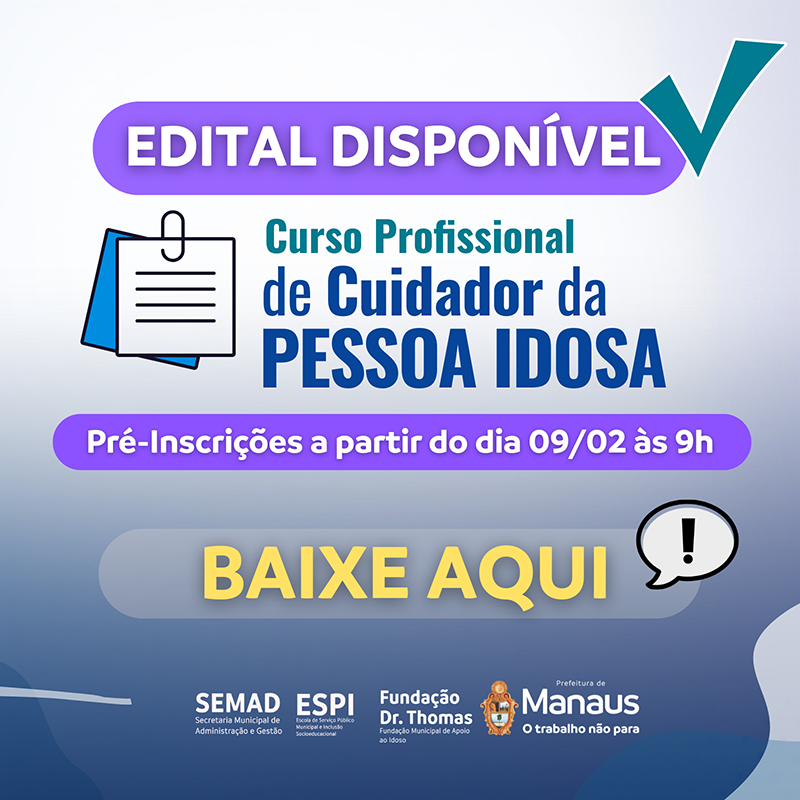 Curso Profissional de Cuidador da Pessoa Idosa (Pop-up) - Prefeitura de Manaus