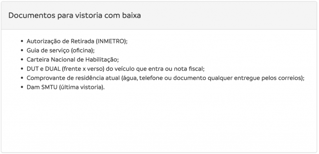 Documentos para vistoria com baixa