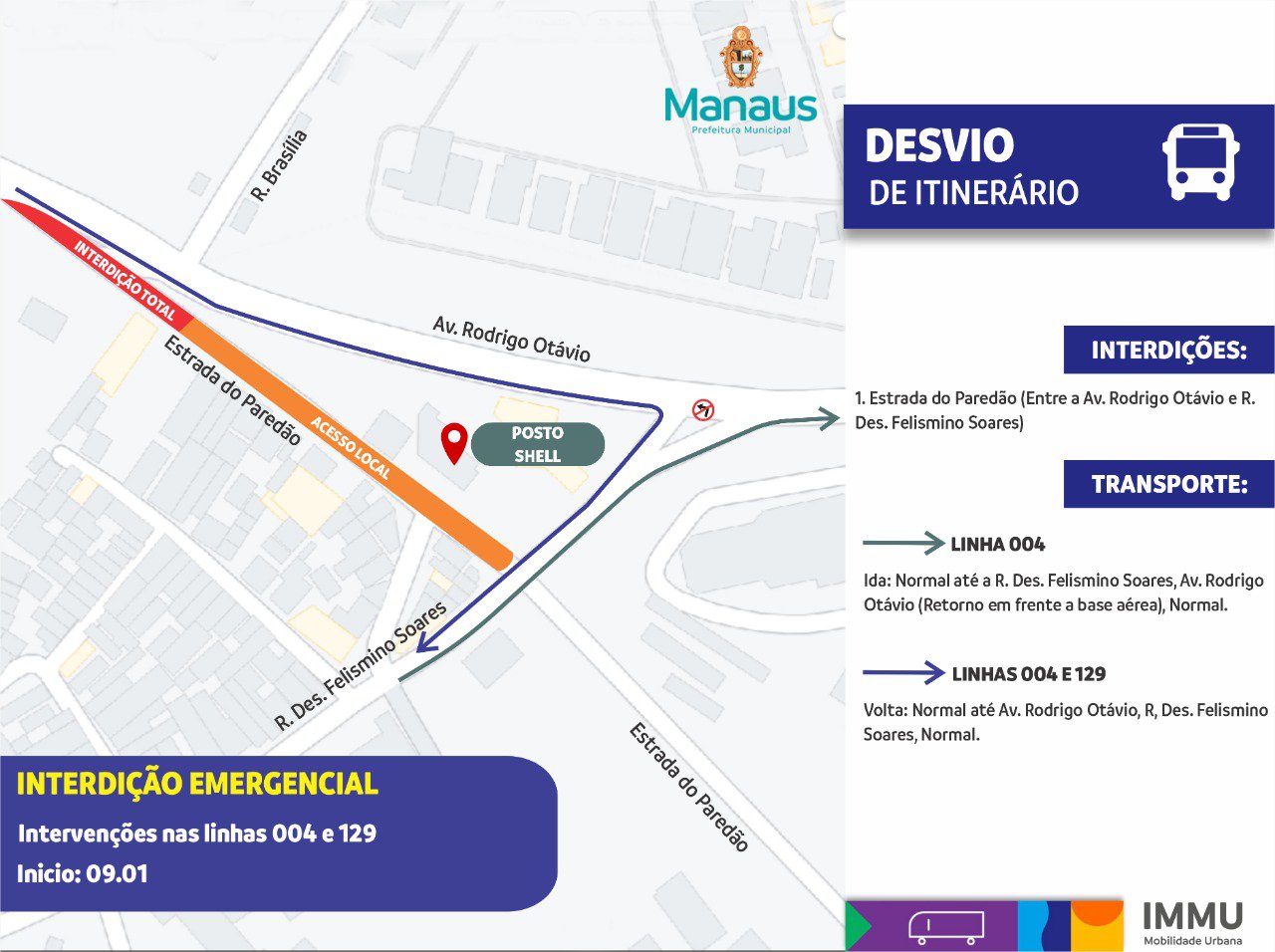 Prefeitura altera temporariamente itinerário de linhas de ônibus do bairro Colônia Oliveira Machado