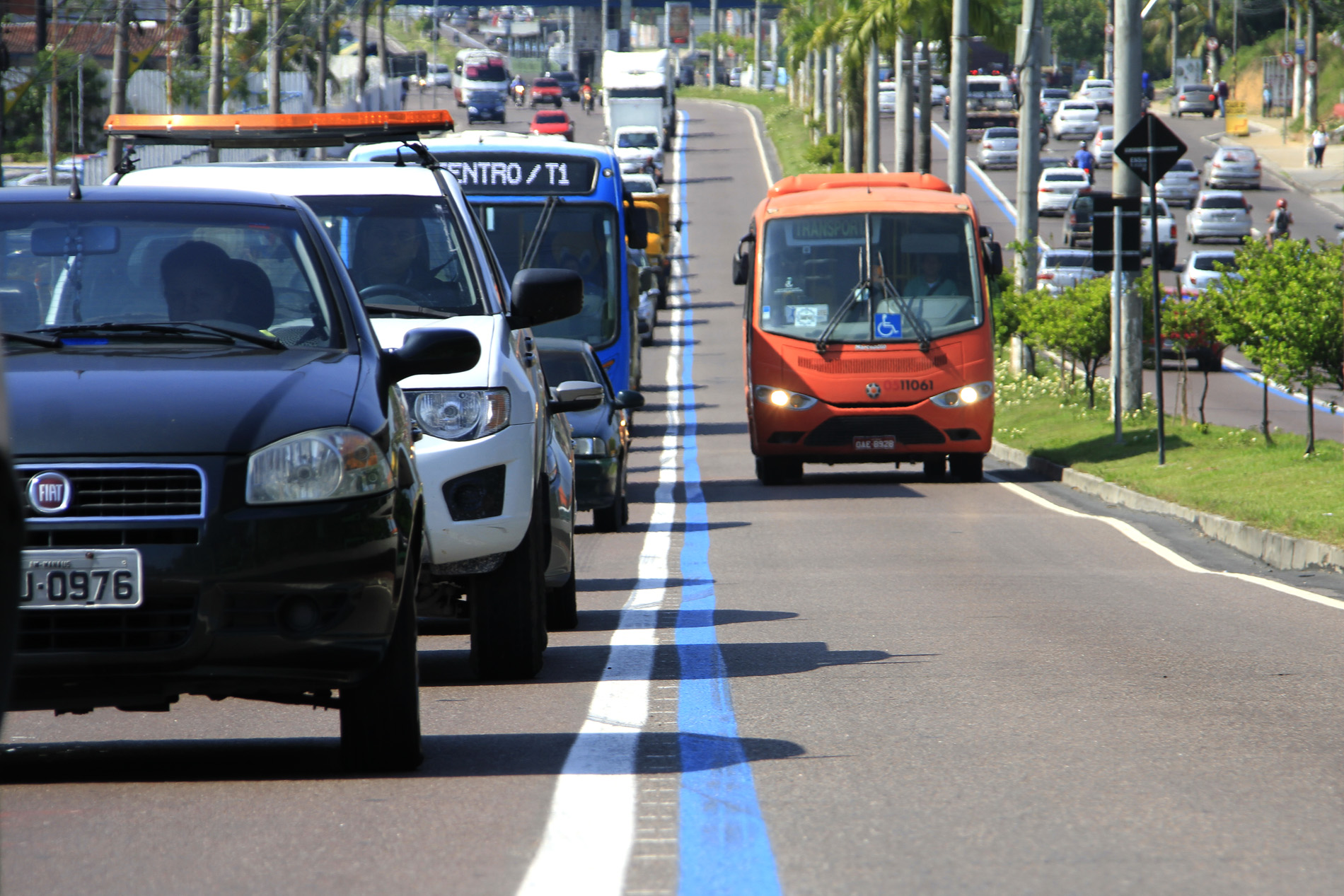 Manaus/AM - 22-09-16  Primeiro dia de funcionamento da Faixa Azul - Av. Torquato Tapajos. Foto: Karla Vieira/ SEMCOM.