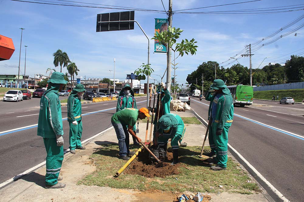 Avenida Constantino Nery tem reposição de 100 mudas arbóreas