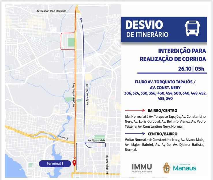 Prefeitura de Manaus monta operação especial de trânsito para corrida na avenida Constantino Nery neste domingo
